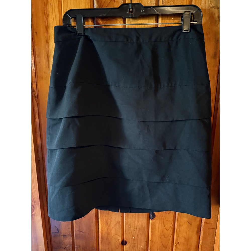Larry Levine Black Tiered Skirt Stretch Career Business Office Women's Size‎ 8